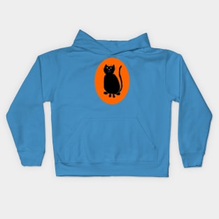 Black Cat on Pumpkin Orange Oval Kids Hoodie